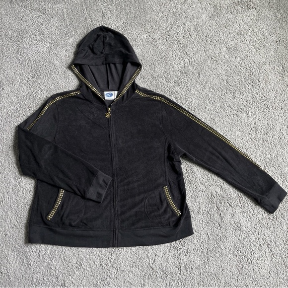 DG2 by Diane Gilman Jackets & Blazers - DG2 by DIANE GILMAN BLACK W/GOLD STUDS FULL ZIP HOODED JACKET SIZE 1X